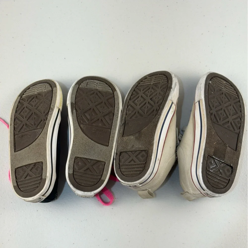 Converse Kids Sneakers Beige Canvas & Black Canvas with Pink Laces